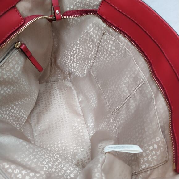 Kate Spade New York Red Leather Double Handles Zipper Closure Tote Shoulder Bag - Picture 10 of 12